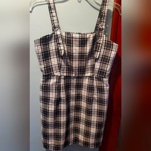 Black and white plaid overall dress